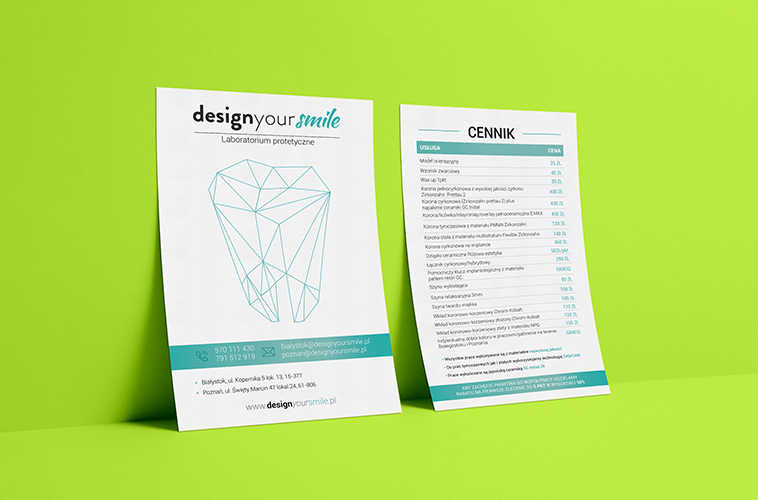 Ulotka designyoursmile, cennik
